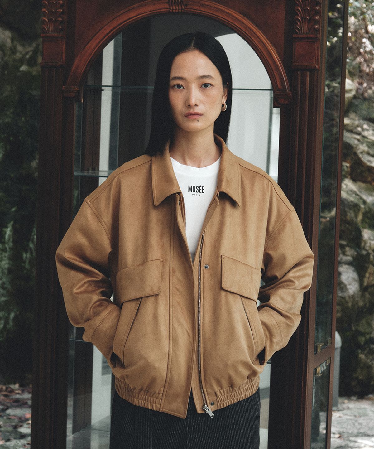 뮤제(MUSEE) FINALE Suede Bomber Jacket_Mocha Mousse