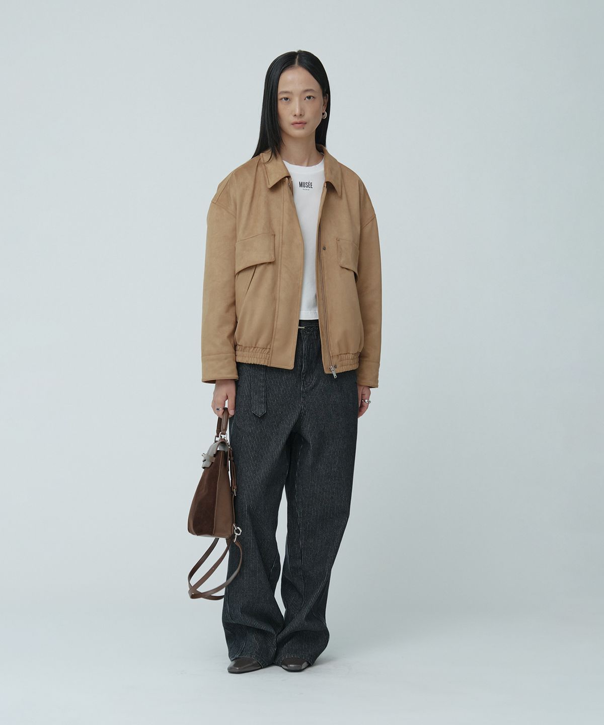 뮤제(MUSEE) FINALE Suede Bomber Jacket_Mocha Mousse