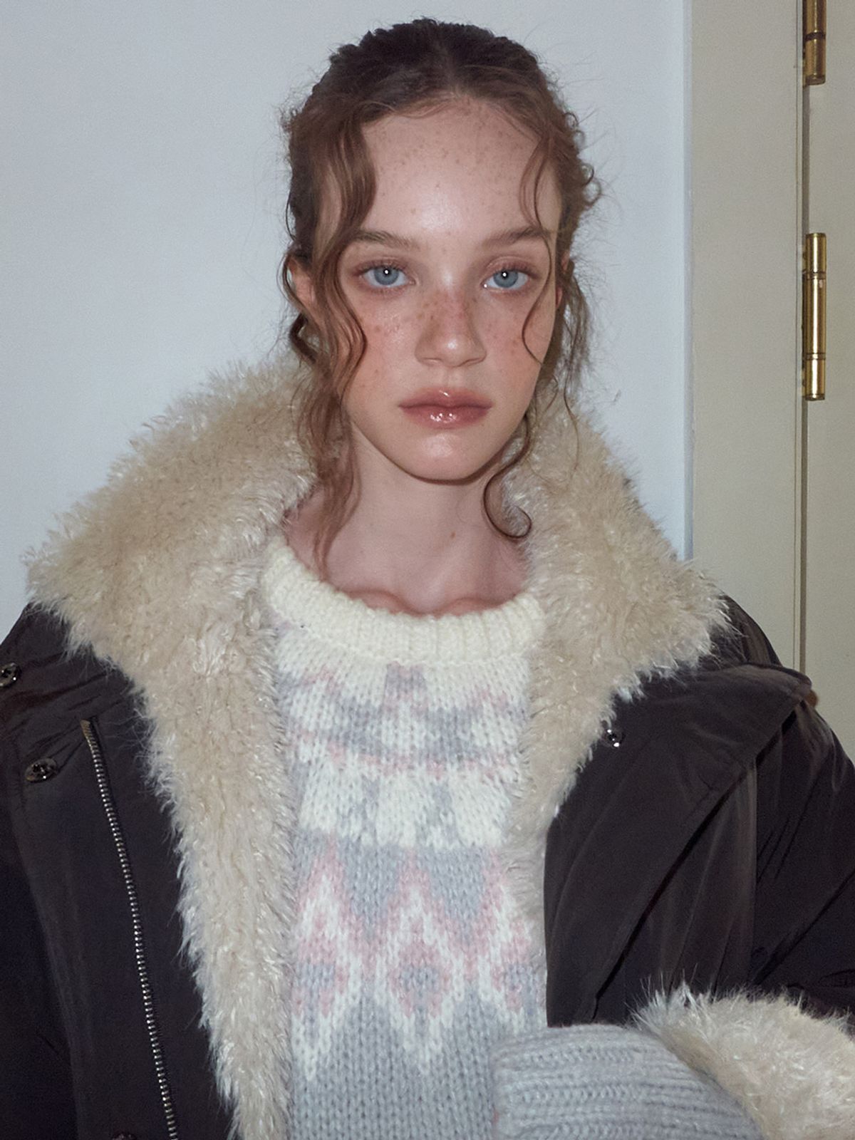 에트몽(ETMON) Belt Fur Padded Coat, Charcoal