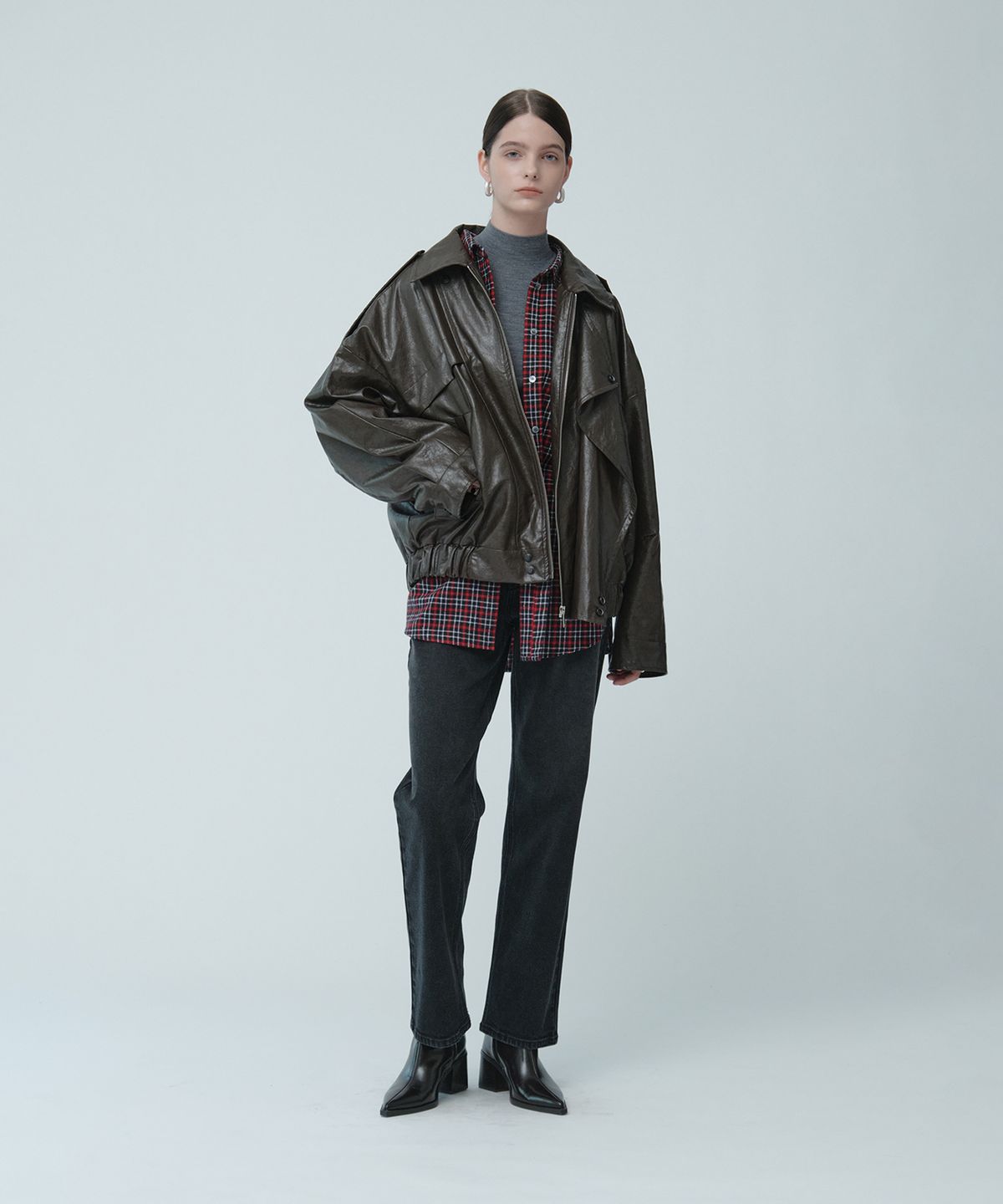 뮤제(MUSEE) MADRID Oversize Leather Rider Jacket_Brown