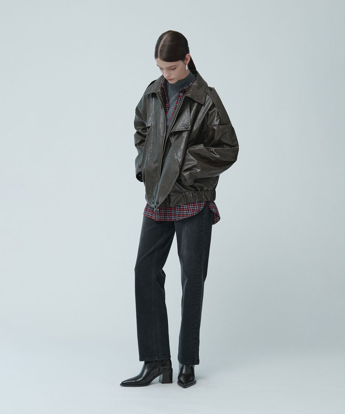 뮤제(MUSEE) MADRID Oversize Leather Rider Jacket_Brown