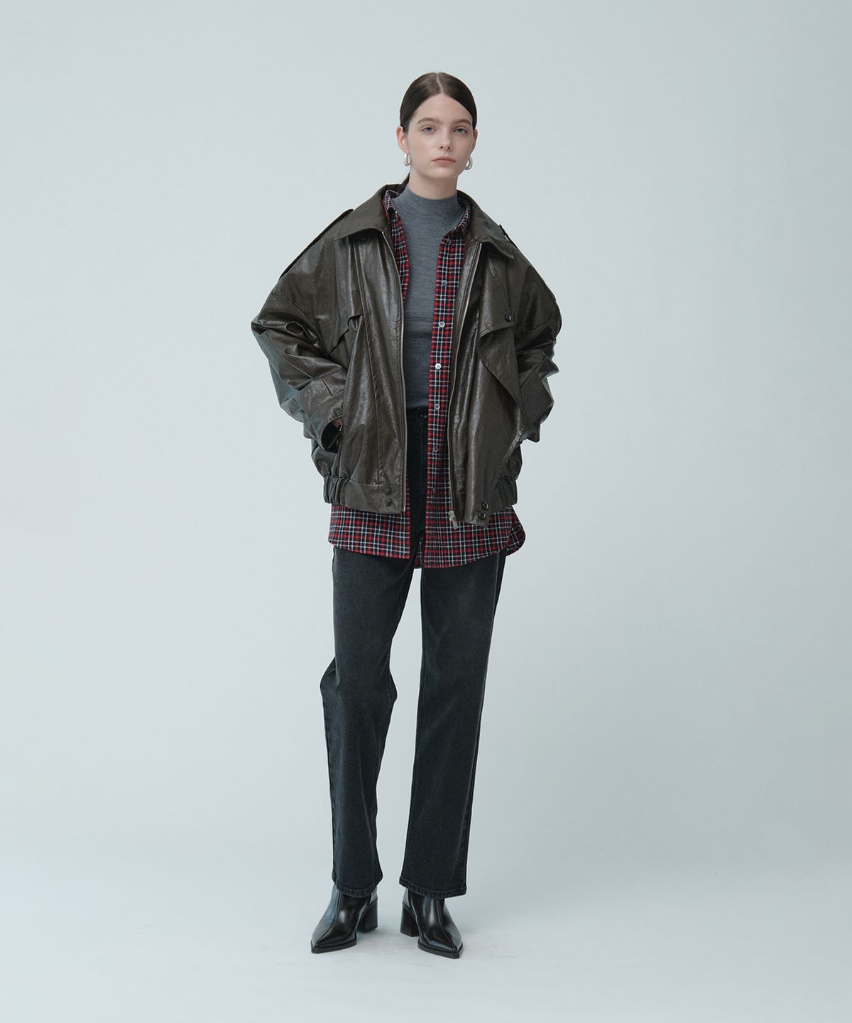 뮤제(MUSEE) MADRID Oversize Leather Rider Jacket_Brown