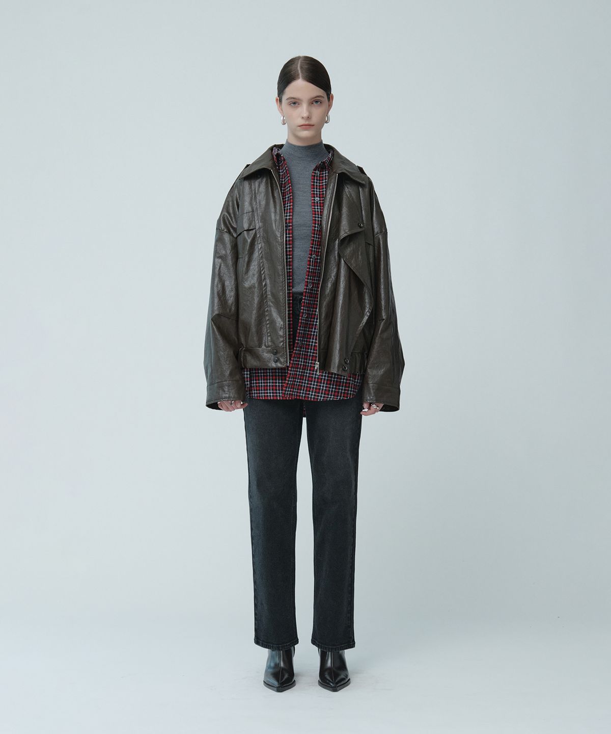뮤제(MUSEE) MADRID Oversize Leather Rider Jacket_Brown