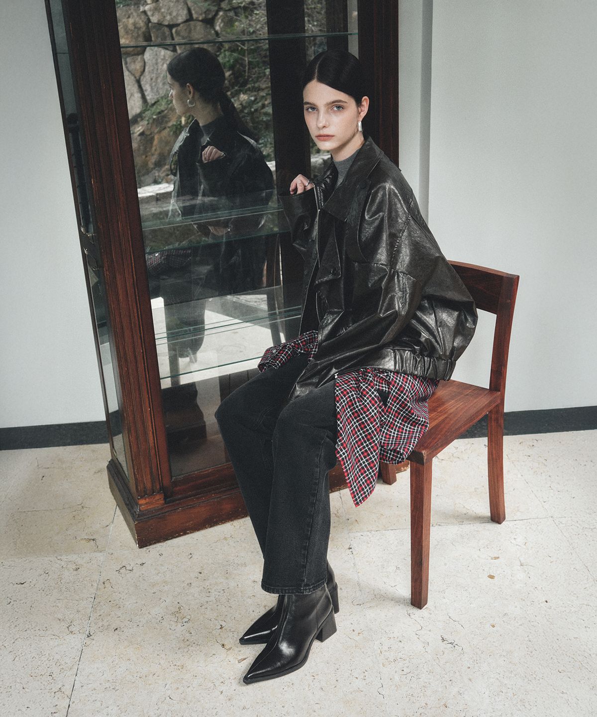 뮤제(MUSEE) MADRID Oversize Leather Rider Jacket_Brown