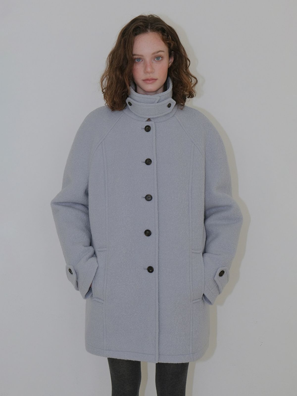 에트몽(ETMON) Boucle Stitch Half Coat, Light Blue