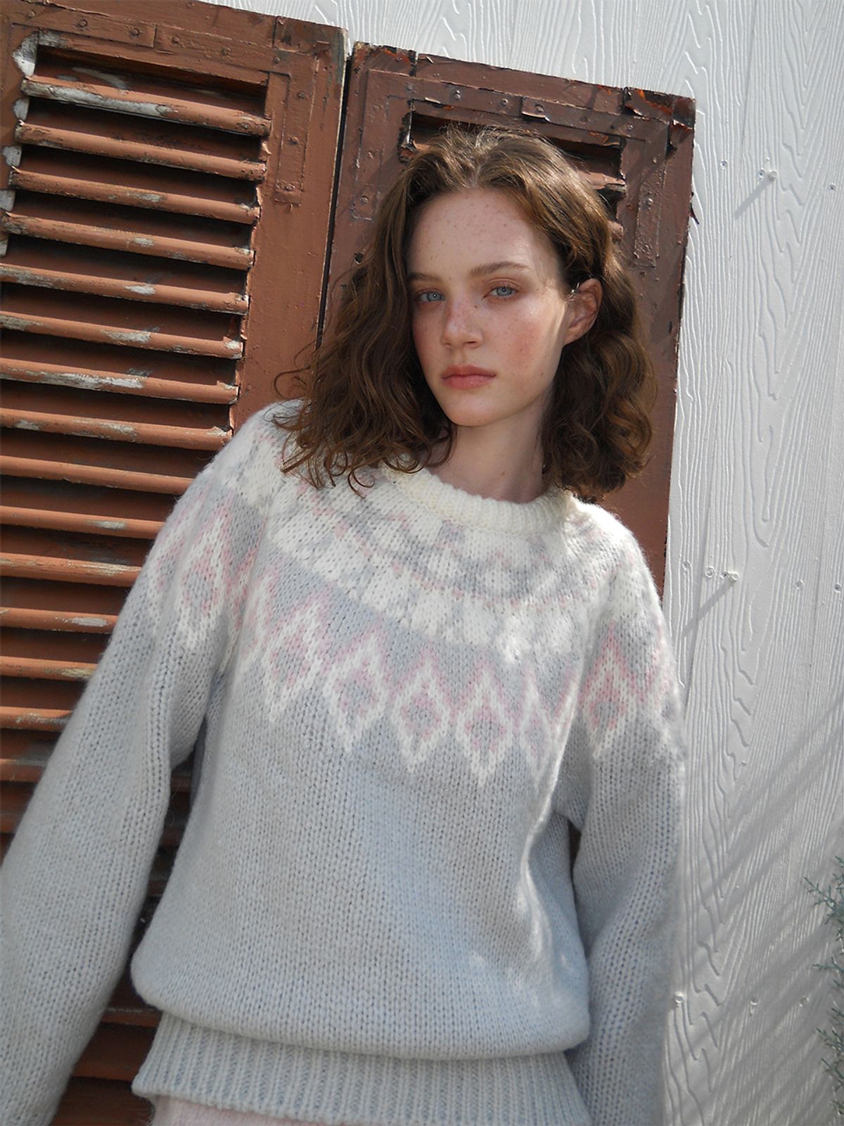 에트몽(ETMON) Nordic Round Knit Pullover, Light Grey