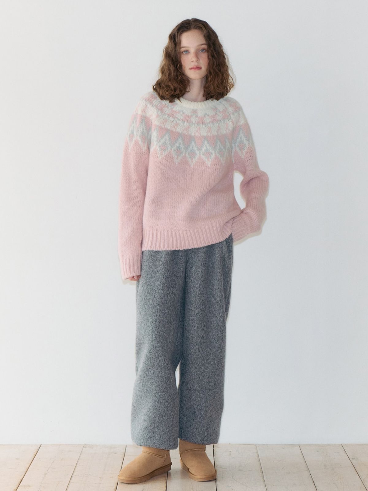 에트몽(ETMON) Nordic Round Knit Pullover, Pink