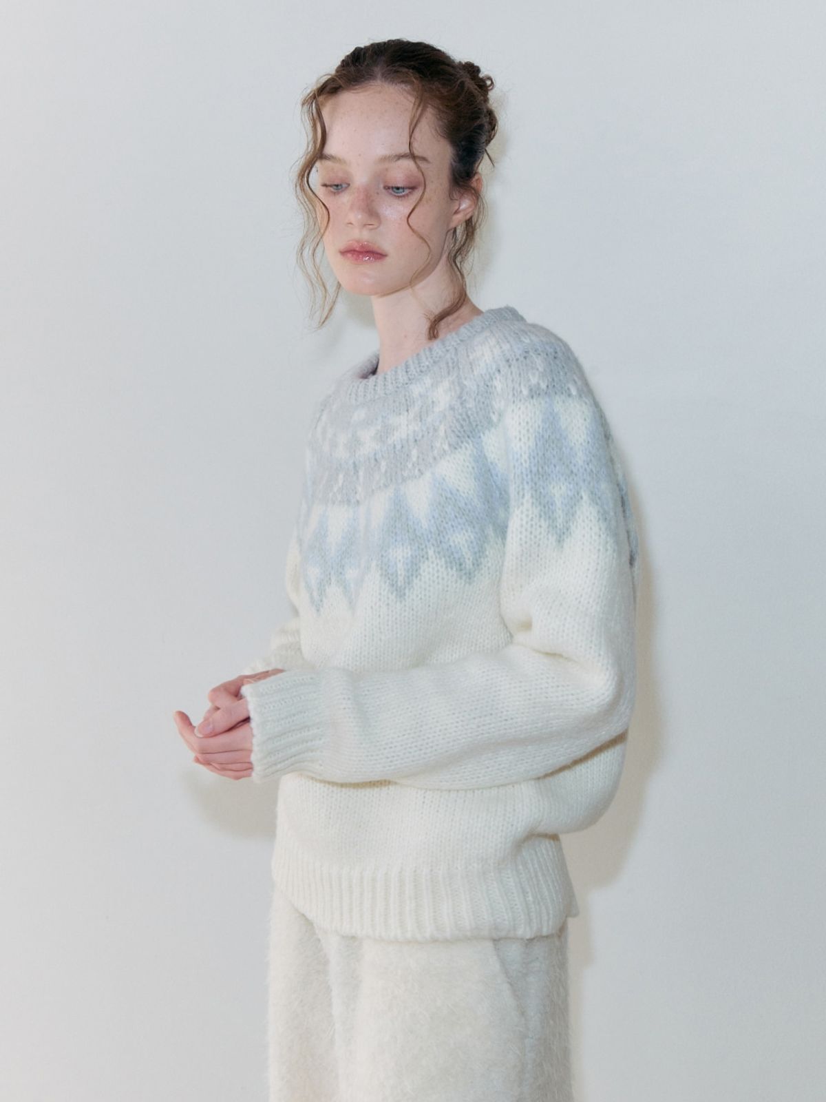 에트몽(ETMON) Nordic Round Knit Pullover, Cream