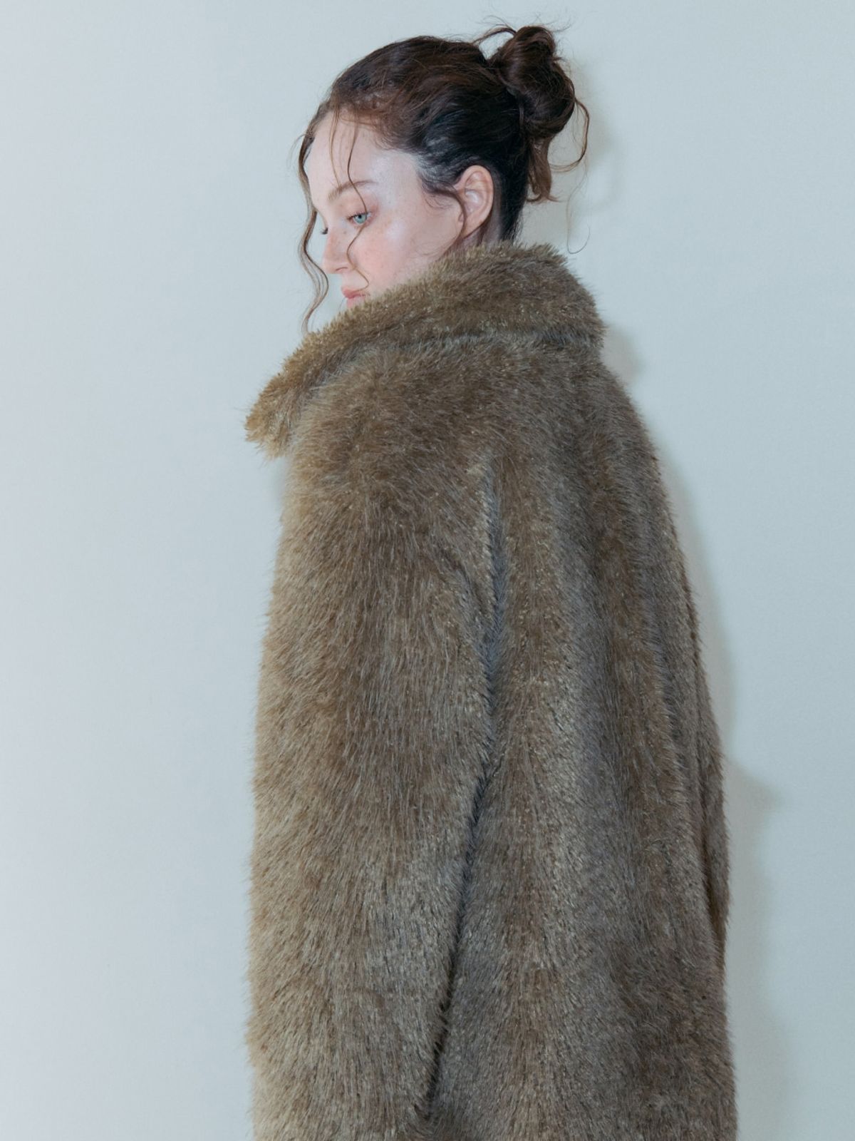 에트몽(ETMON) Duffle Fur Half Coat, Khaki Brown