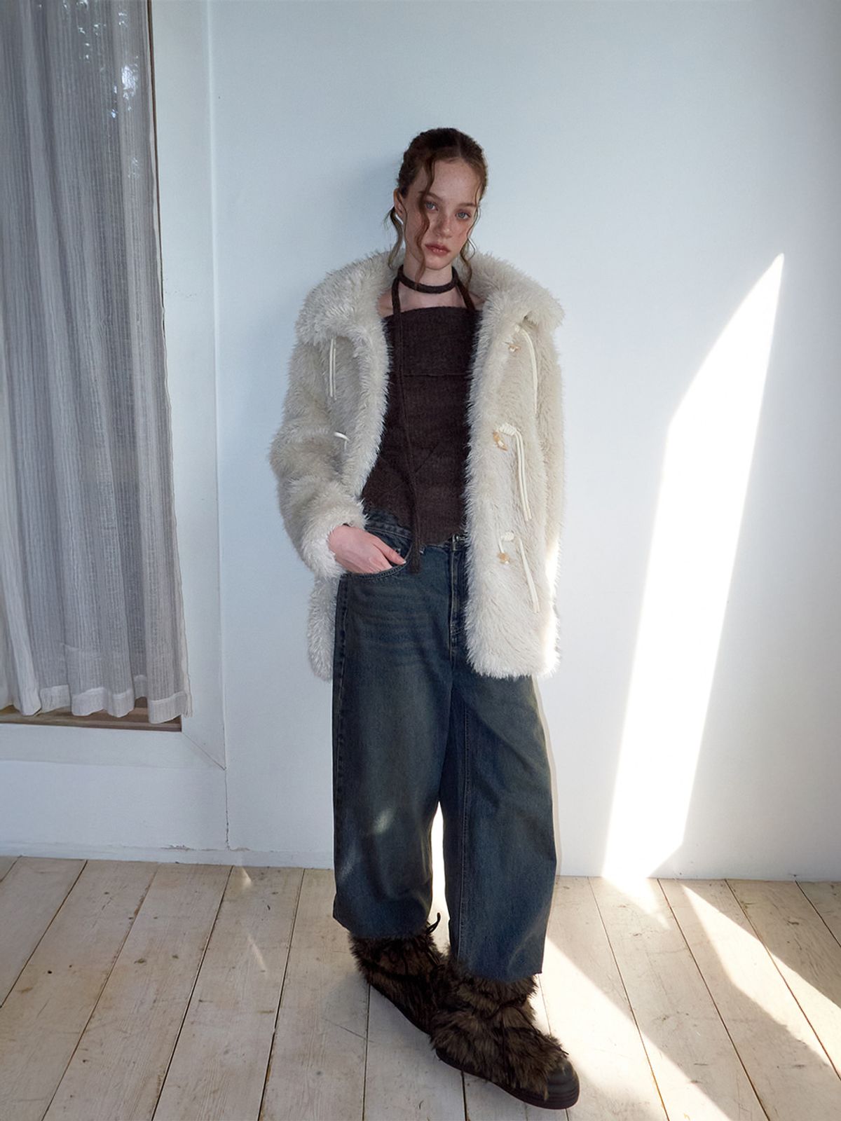 에트몽(ETMON) Duffle Fur Half Coat, Cream