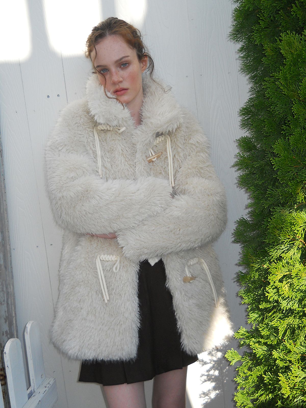에트몽(ETMON) Duffle Fur Half Coat, Cream