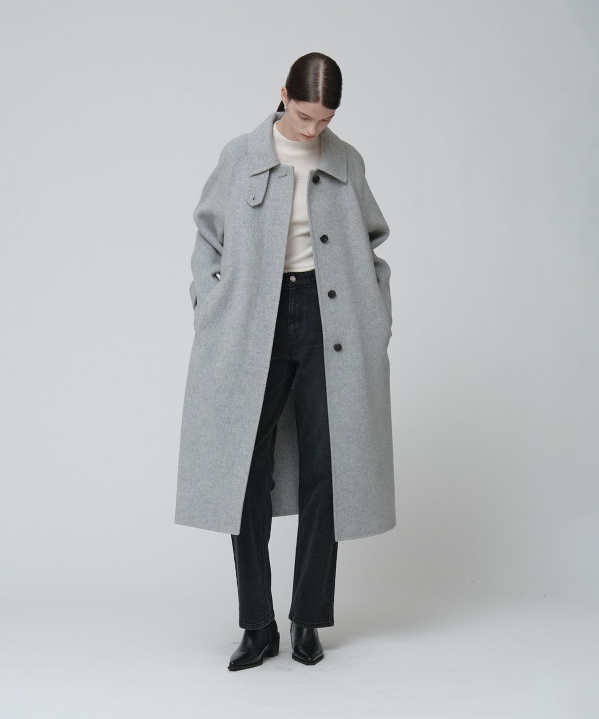 뮤제(MUSEE) NU BERN Classic Merino Wool Handmade Balmacaan Coat_Light Gray