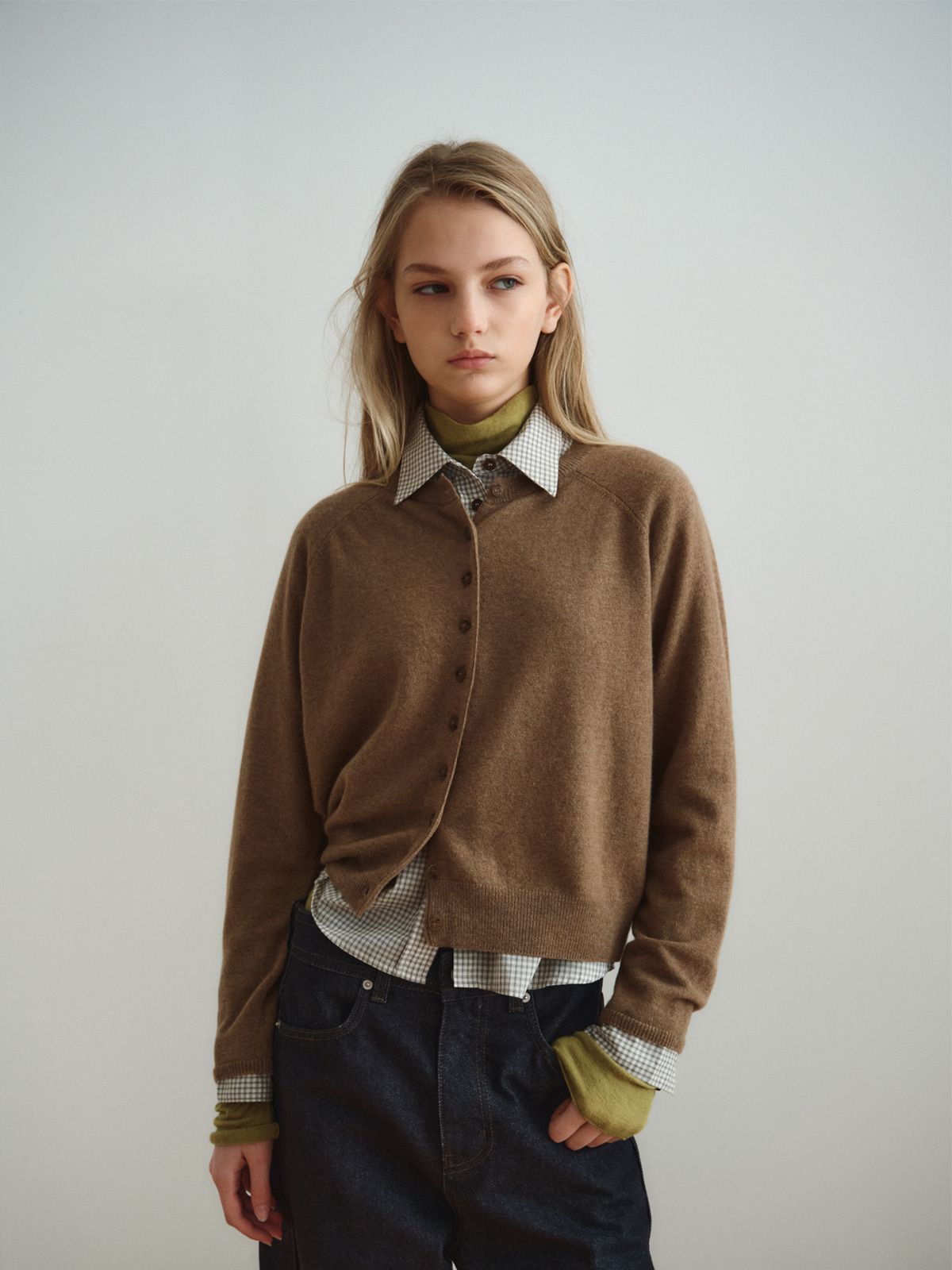리플레인(REPLAIN) CASHMERE BLEND ROUND CARDIGAN_COCOA