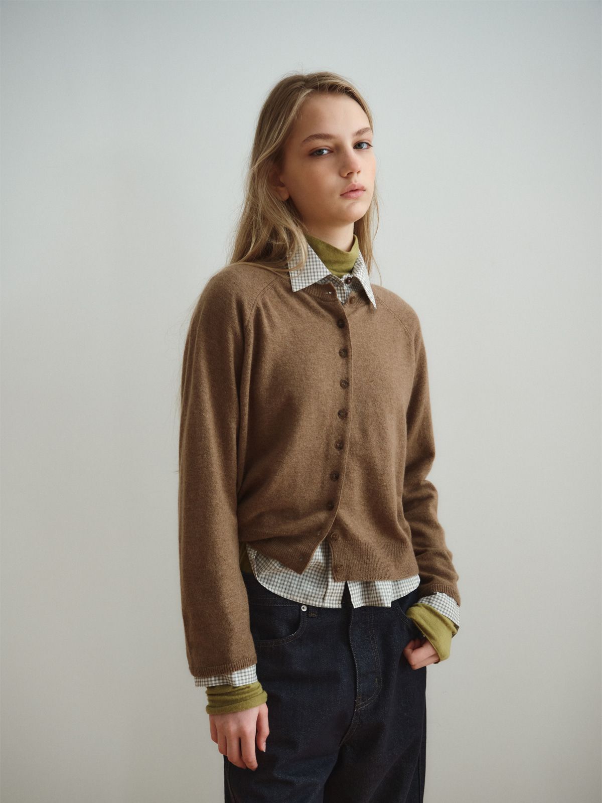 리플레인(REPLAIN) CASHMERE BLEND ROUND CARDIGAN_COCOA