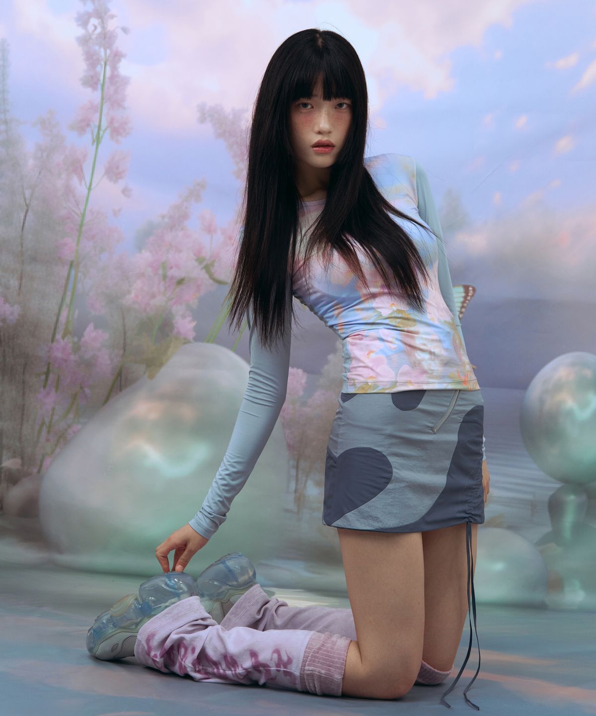 뮬립(MYULIP) SHIRRING STRAP SKIRT/GRAY