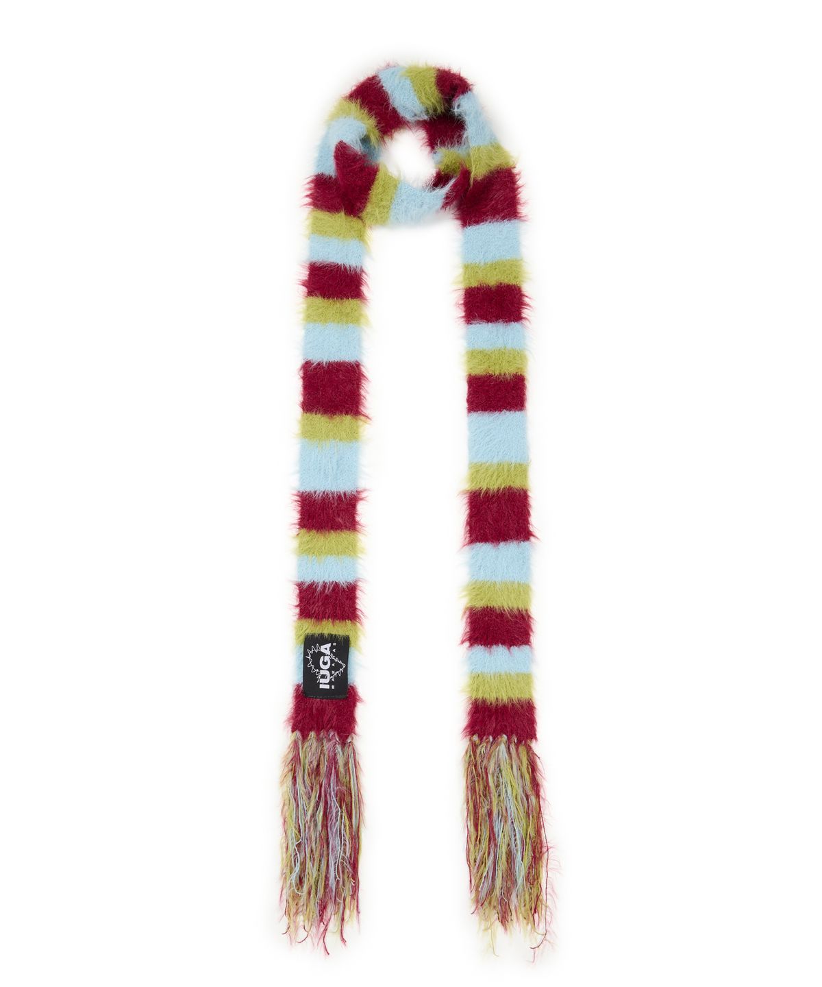 이우가마카라스(IUGAMAKARAS) Striped Hairy Skinny Muffler (Burgundy)