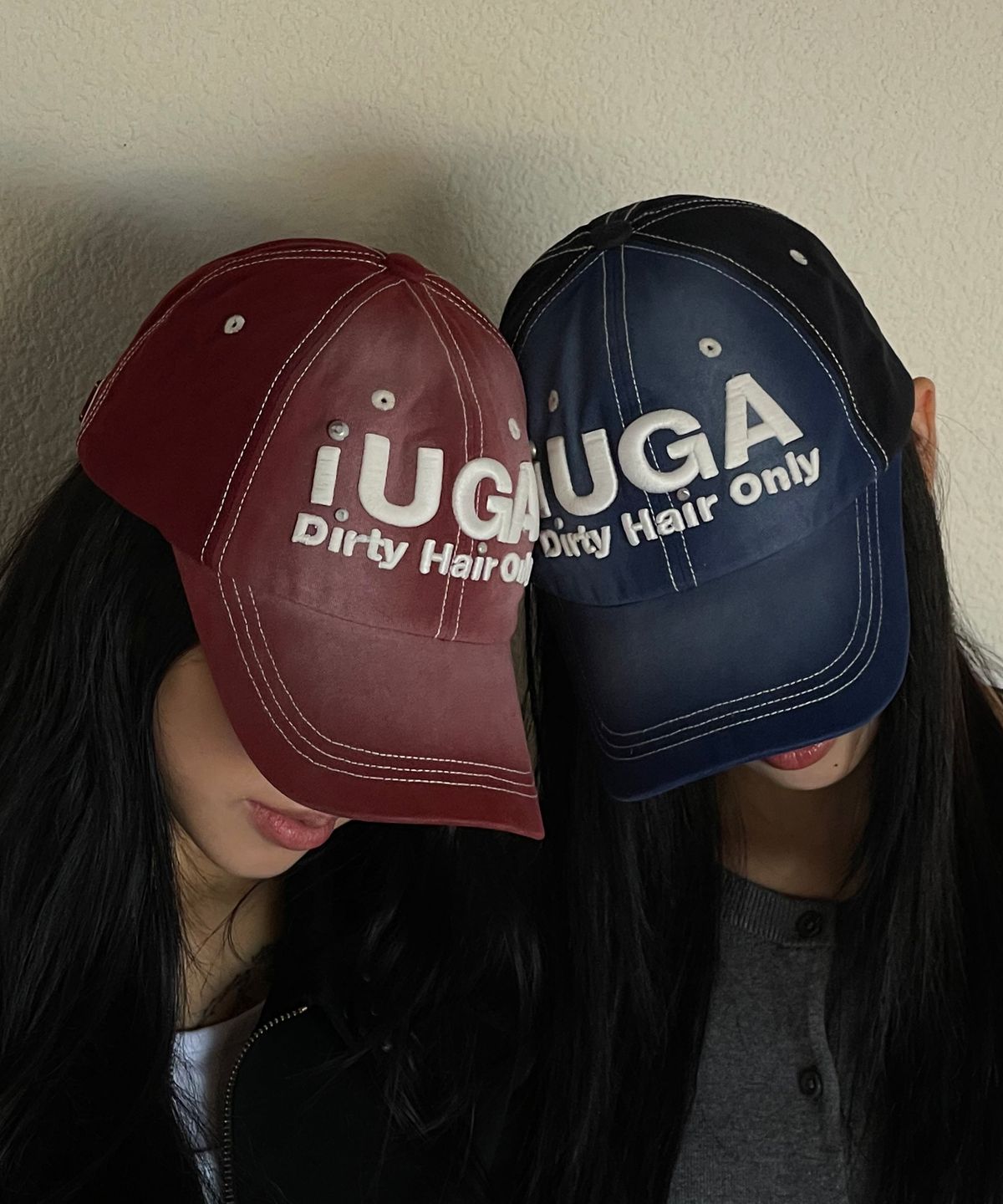 이우가마카라스(IUGAMAKARAS) Washed Embroidery Ball Cap (Pink)