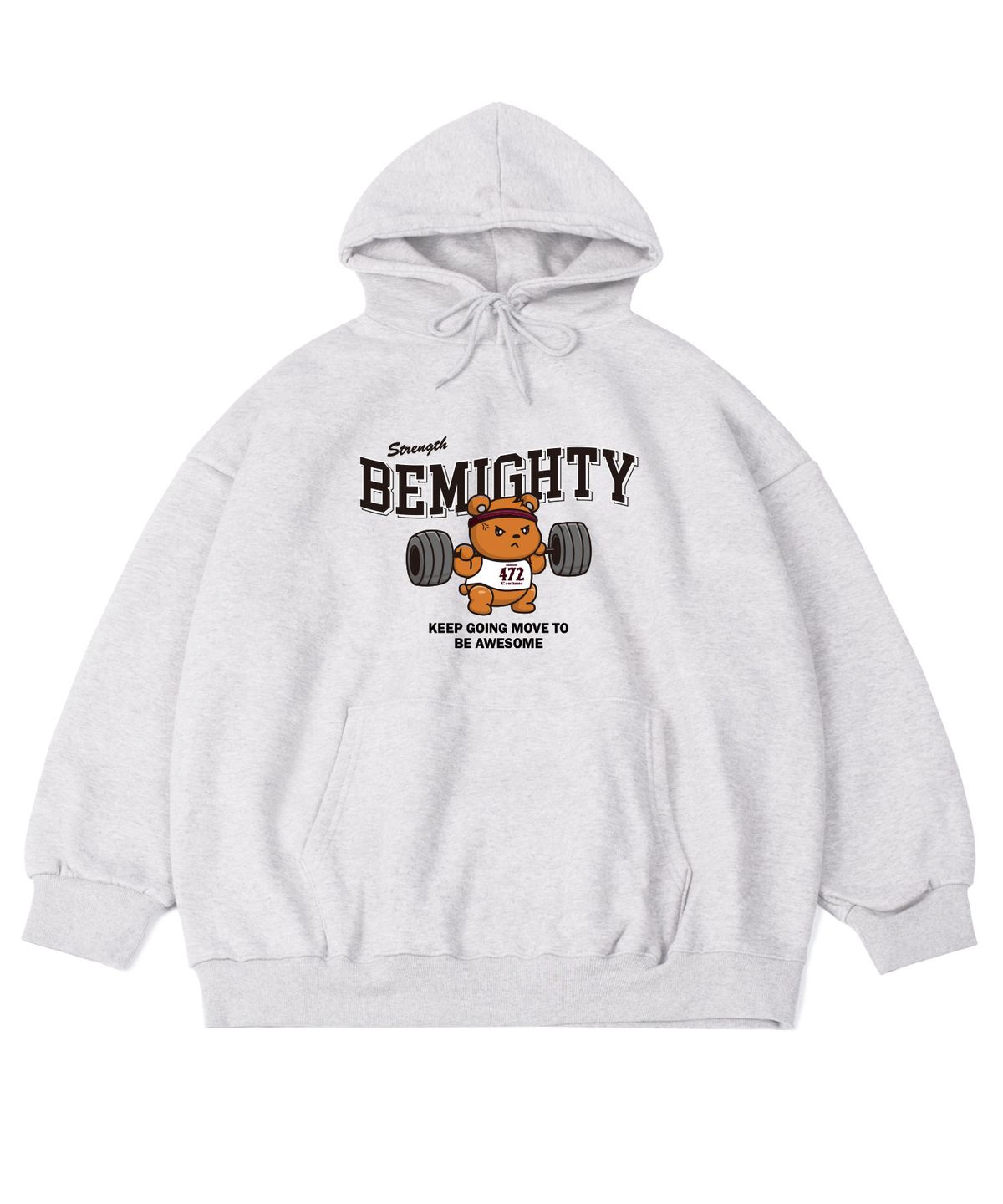 비마이티(BEMIGHTY) 바벨 베어 오버핏 기모 후드티셔츠 [멜란그레이]