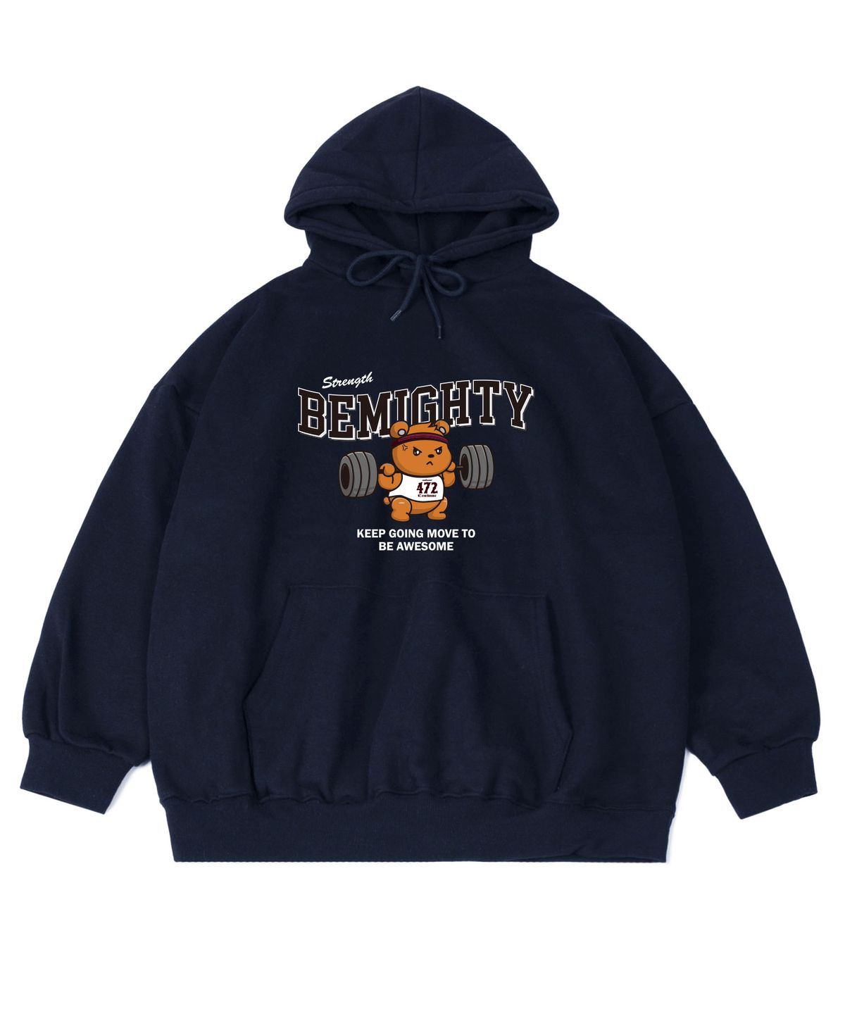 비마이티(BEMIGHTY) 바벨 베어 오버핏 기모 후드티셔츠 [멜란그레이]