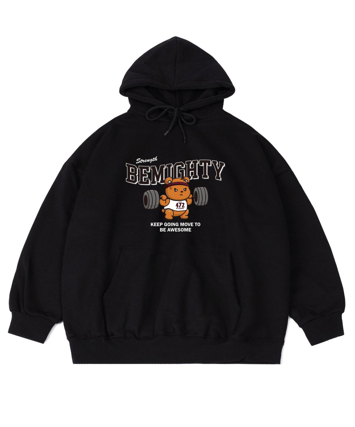 비마이티(BEMIGHTY) 바벨 베어 오버핏 기모 후드티셔츠 [멜란그레이]