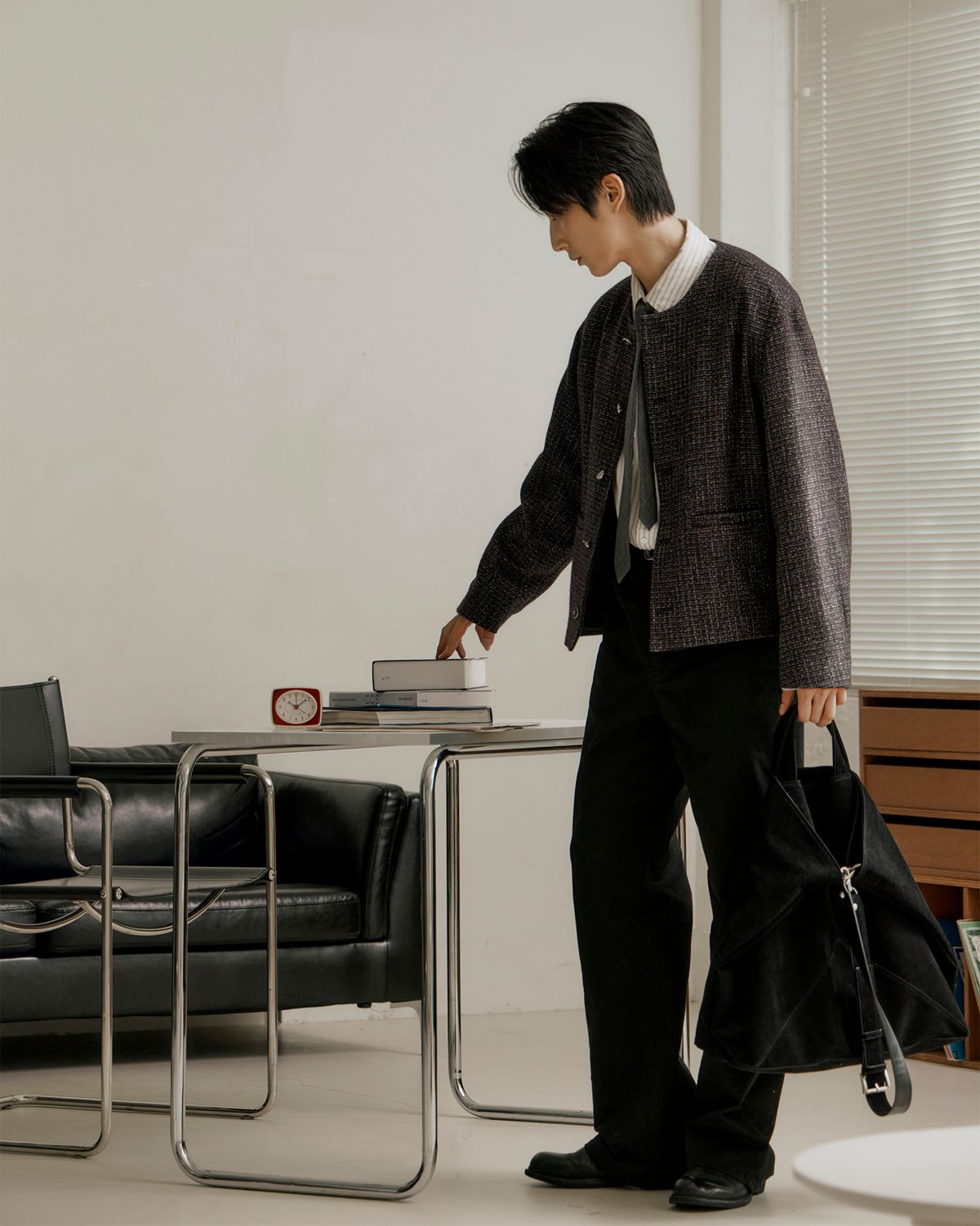 포커페이스(POKERFACE) COLLARLESS JACKET TWEED PURPLE (ITALY FABRIC)