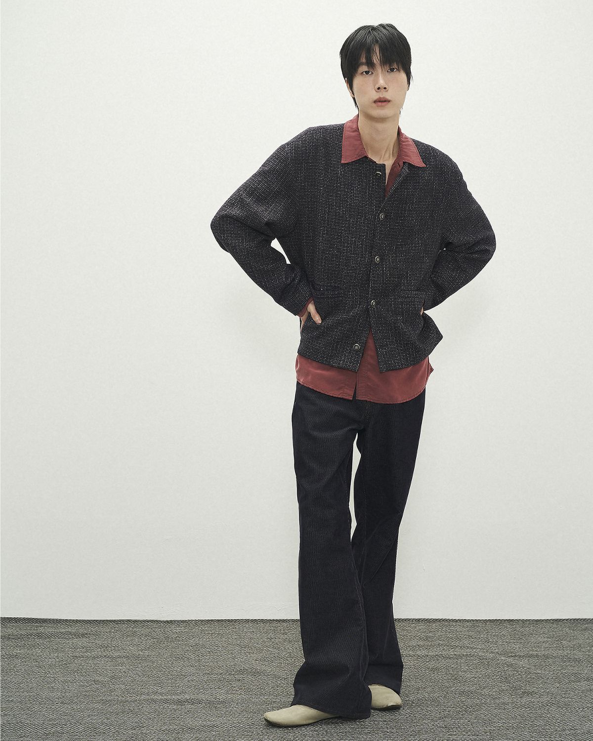 포커페이스(POKERFACE) COLLARLESS JACKET TWEED PURPLE (ITALY FABRIC)