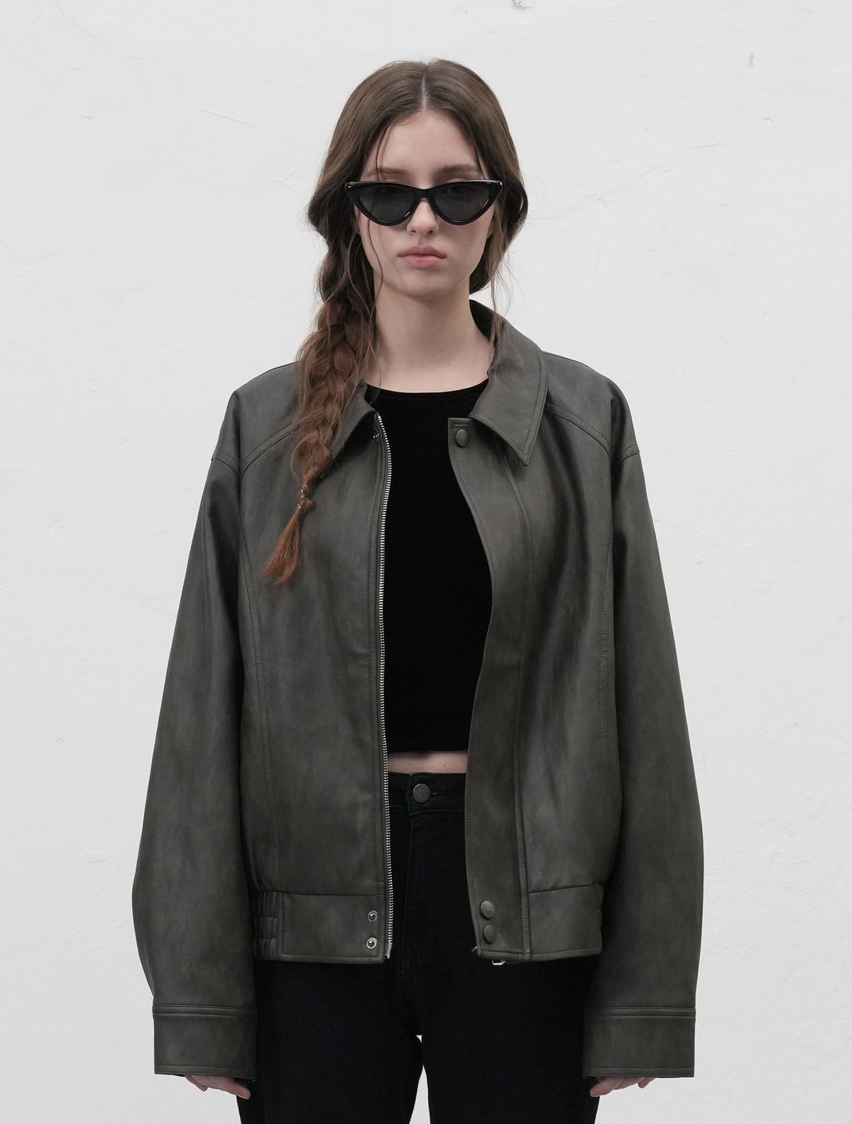 제너럴아이디어(GENERALIDEA) UNISEX 페이크 레더 카라 봄버 자켓 [DARK BROWN] / SBE3U09007