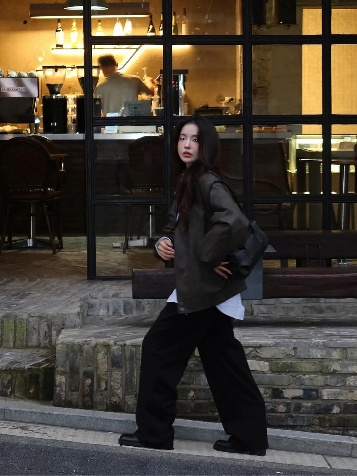 제너럴아이디어(GENERALIDEA) UNISEX 페이크 레더 카라 봄버 자켓 [DARK BROWN] / SBE3U09007