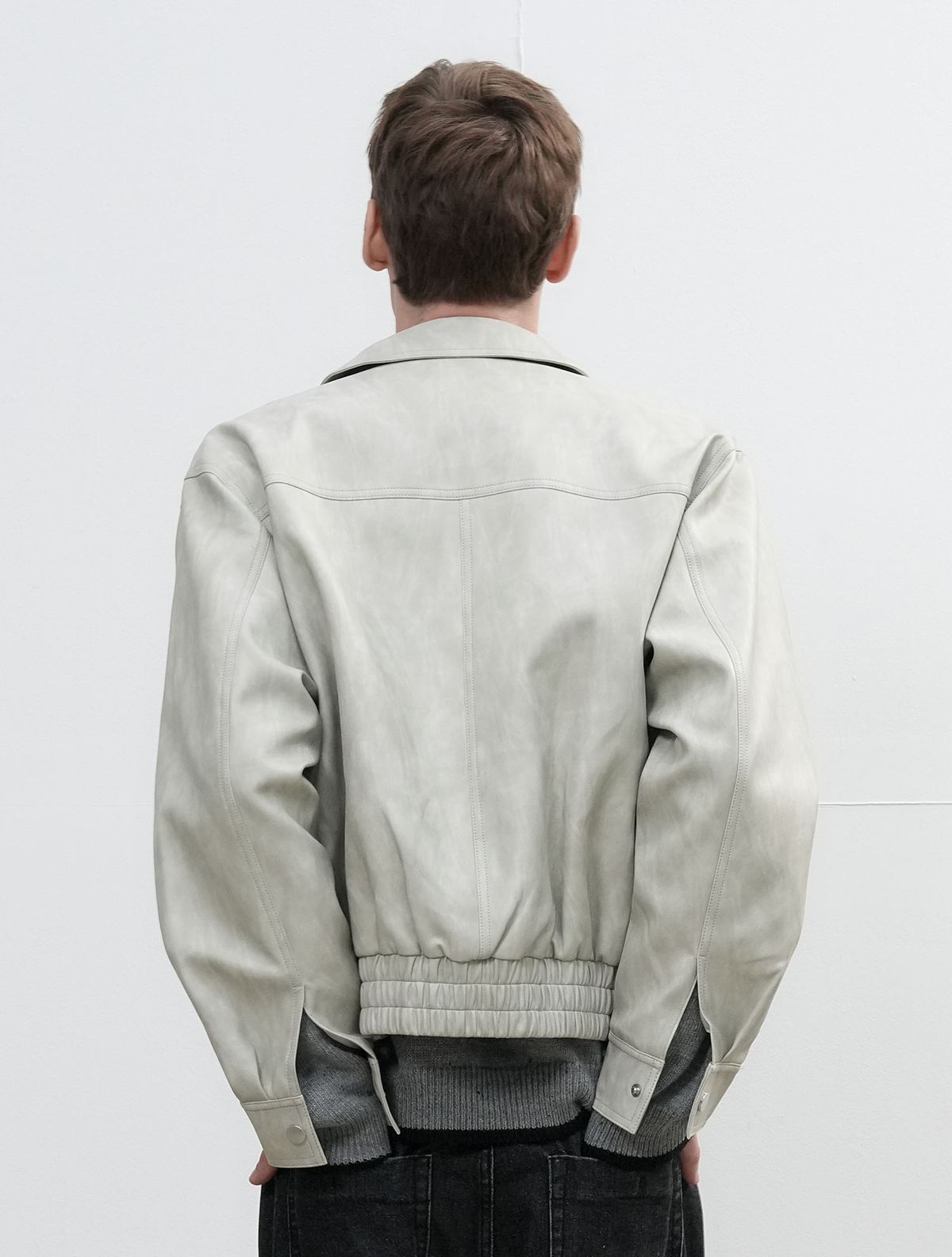 제너럴아이디어(GENERALIDEA) UNISEX 페이크 레더 카라 봄버 자켓 [GREY] / SBE3U09007