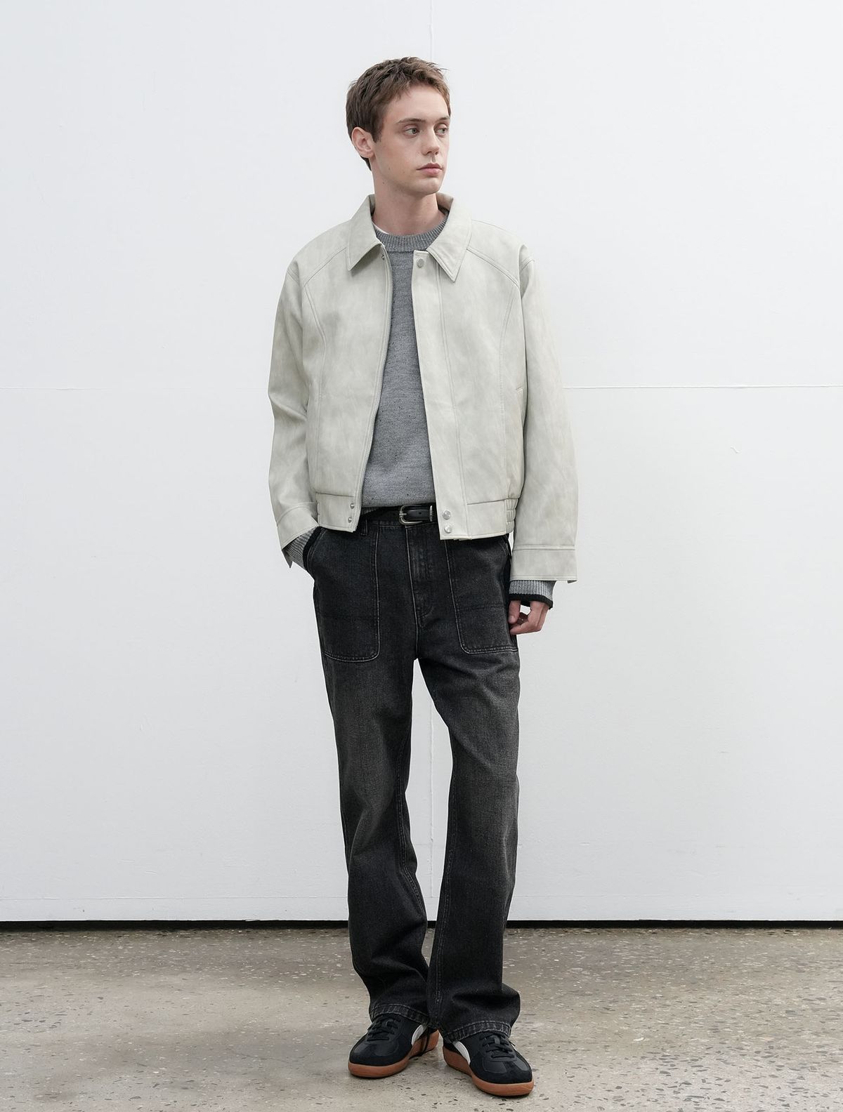제너럴아이디어(GENERALIDEA) UNISEX 페이크 레더 카라 봄버 자켓 [GREY] / SBE3U09007