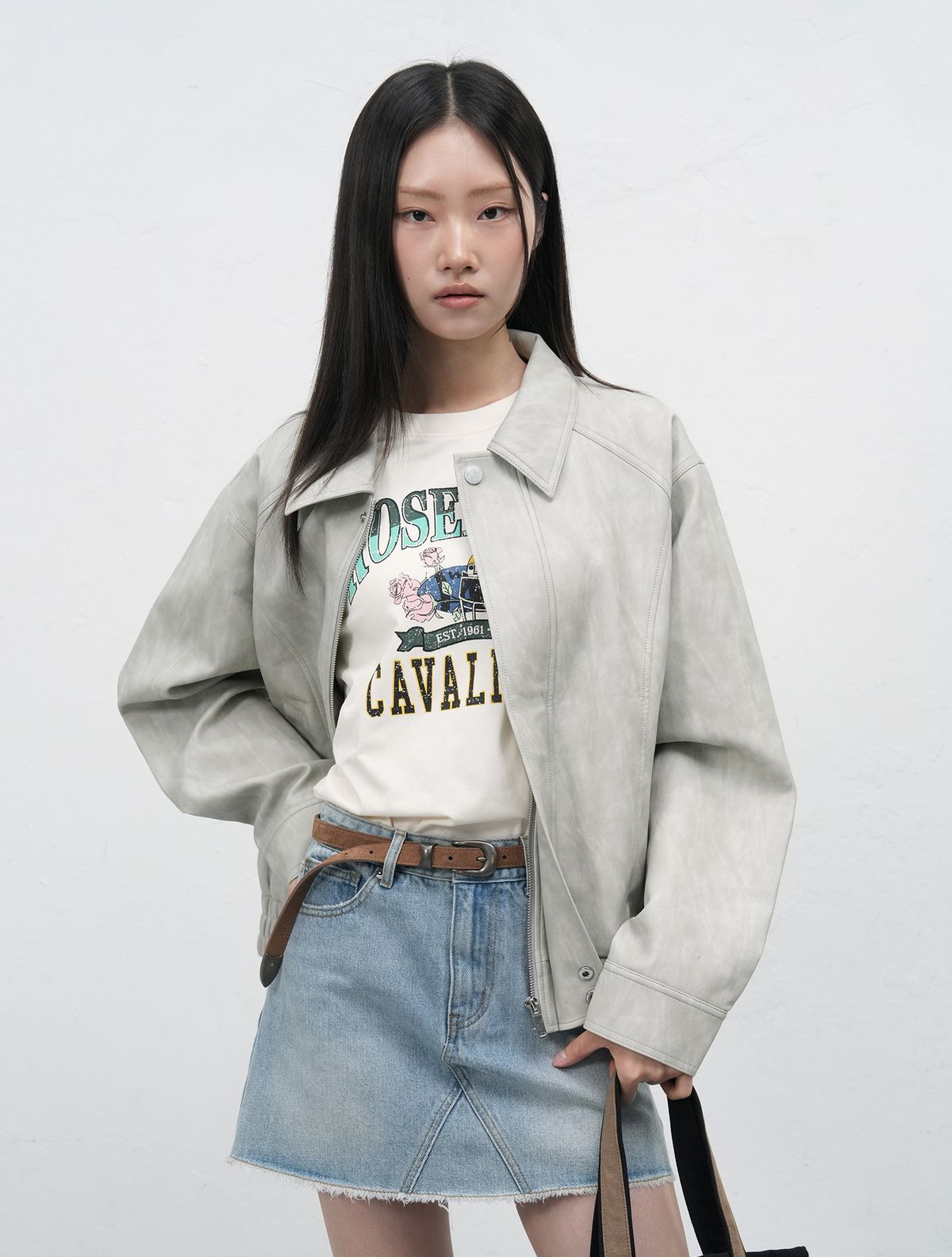 제너럴아이디어(GENERALIDEA) UNISEX 페이크 레더 카라 봄버 자켓 [GREY] / SBE3U09007