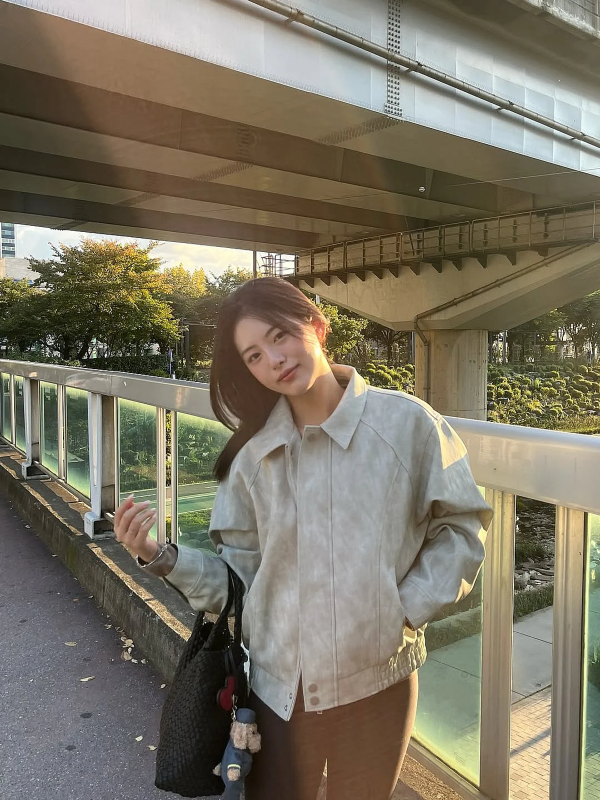 제너럴아이디어(GENERALIDEA) UNISEX 페이크 레더 카라 봄버 자켓 [GREY] / SBE3U09007
