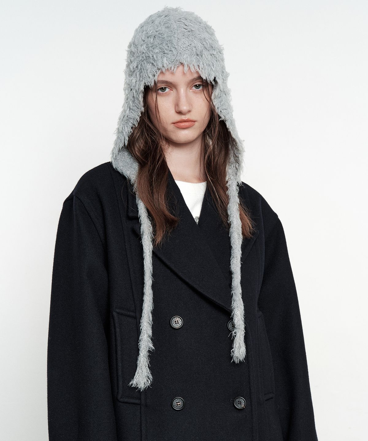 마지셔우드(MARGESHERWOOD) HAIRY EARFLAP BEANIE_melange grey