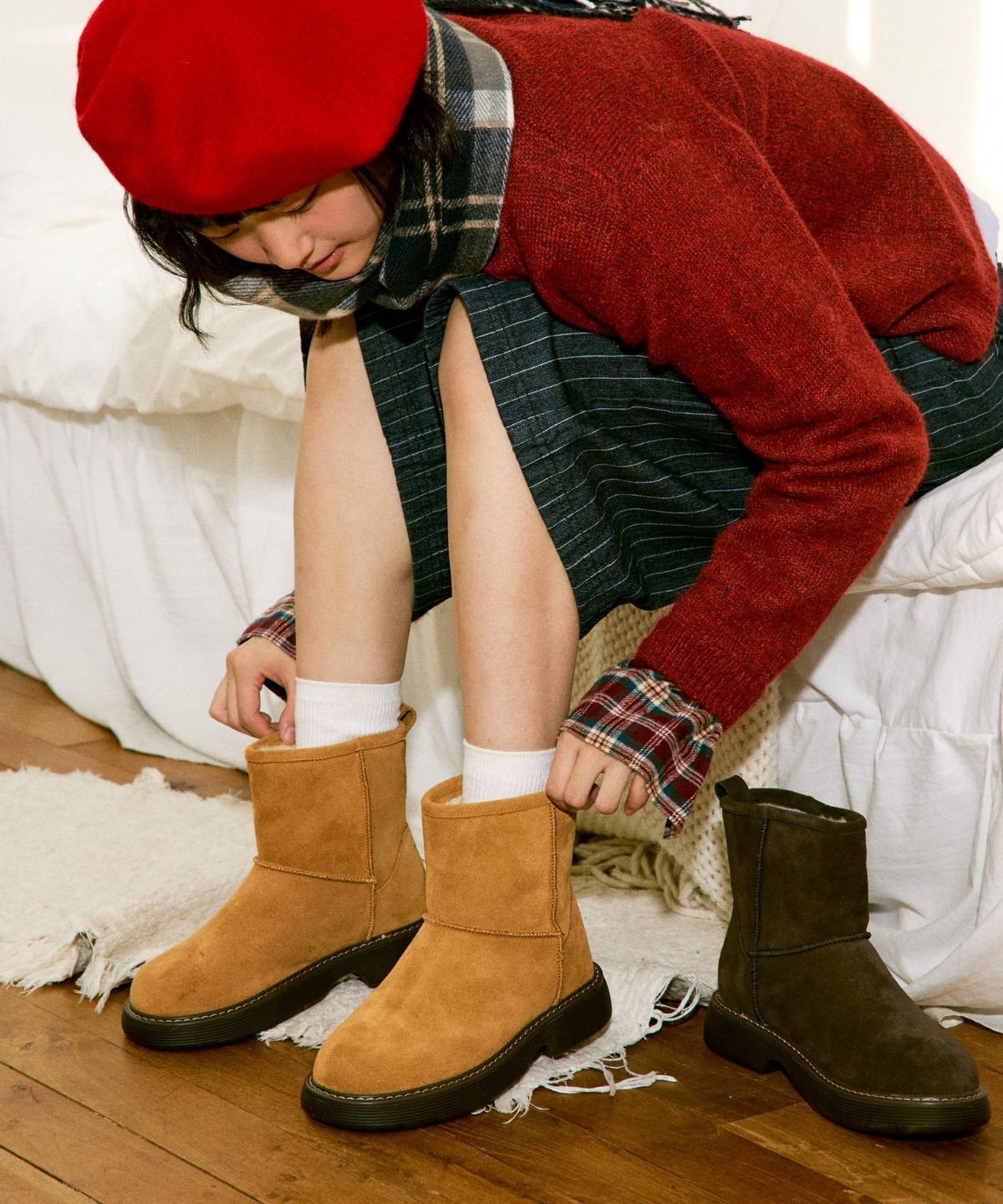 스퍼(SPUR) Lomft 소가죽 양털 미들 부츠 4cm -UA9086 (3color)