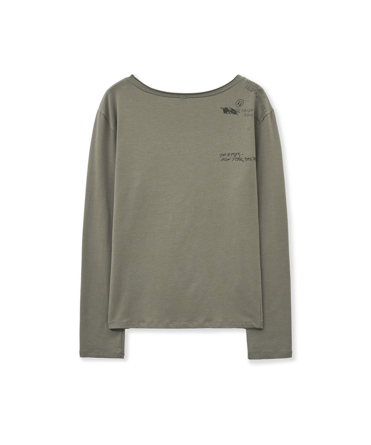 포르테나(PORTERNA) BOAT NECK GRAPHIC LONG SLEEVE T-SHIRT-BEIGE