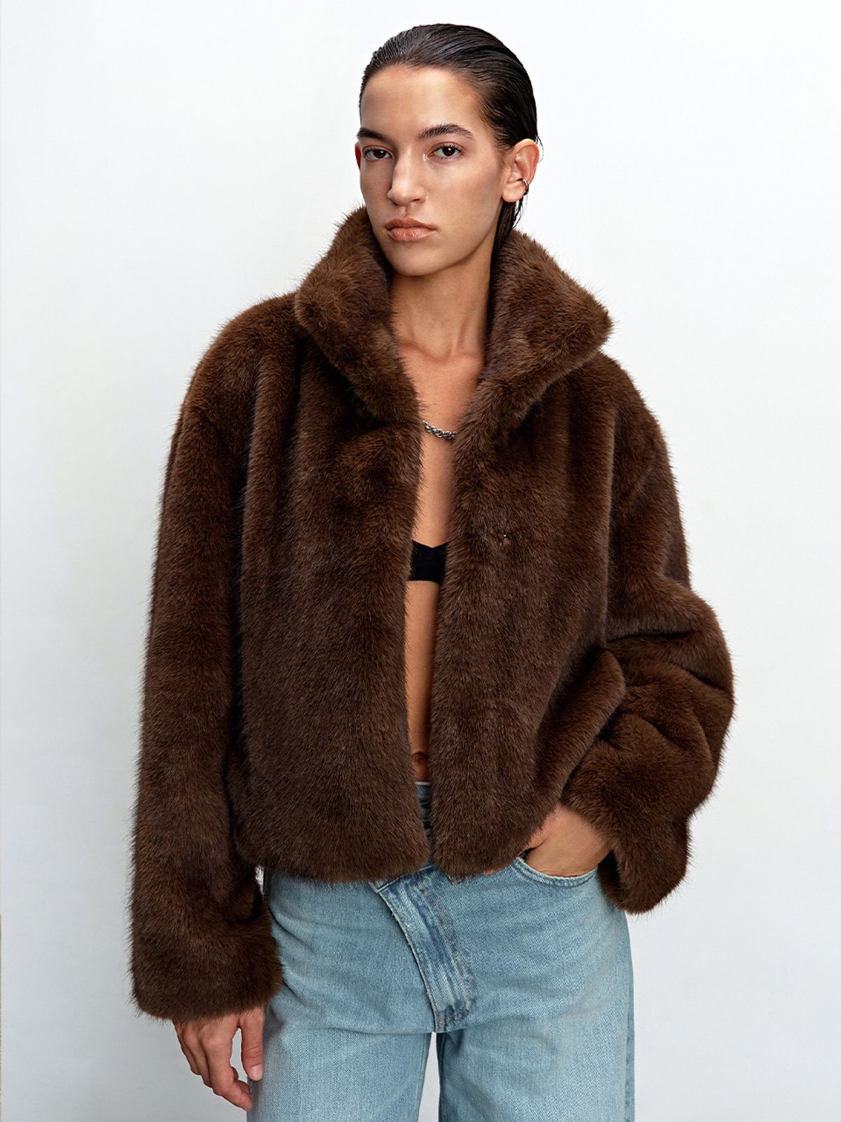 해브레스(HAVELESS) MELIN FAUX FUR JACKET BROWN