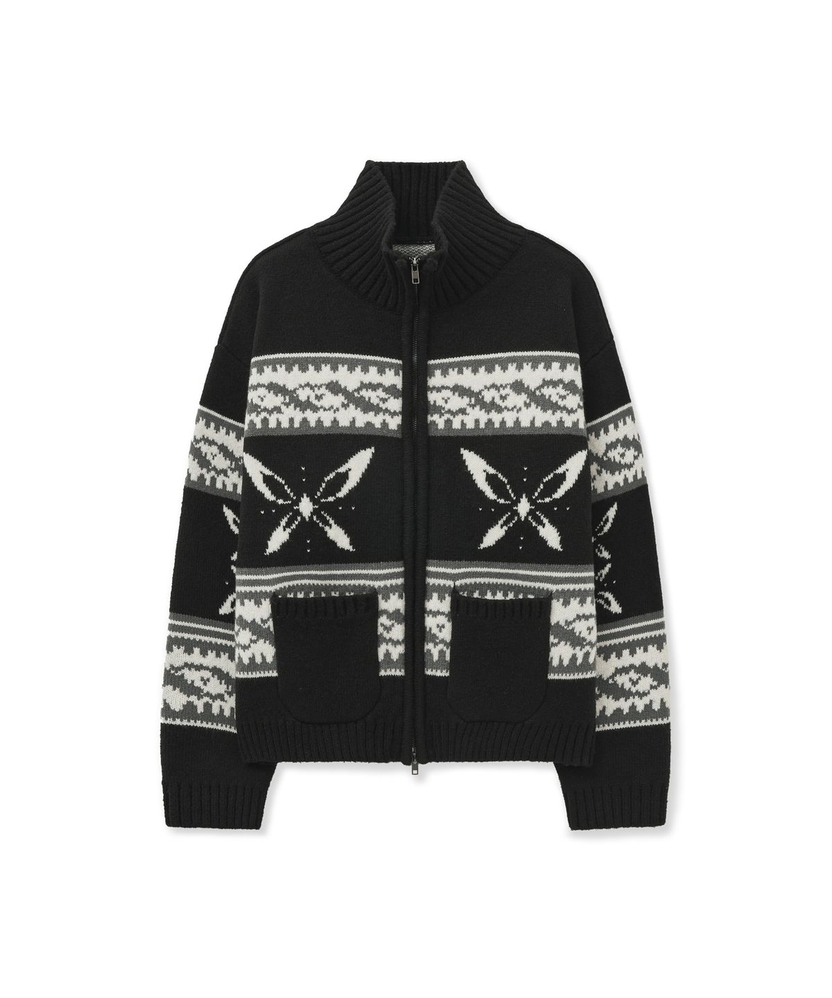 포르테나(PORTERNA) COWICHAN ZIP-UP CARDIGAN JACKET-BLACK