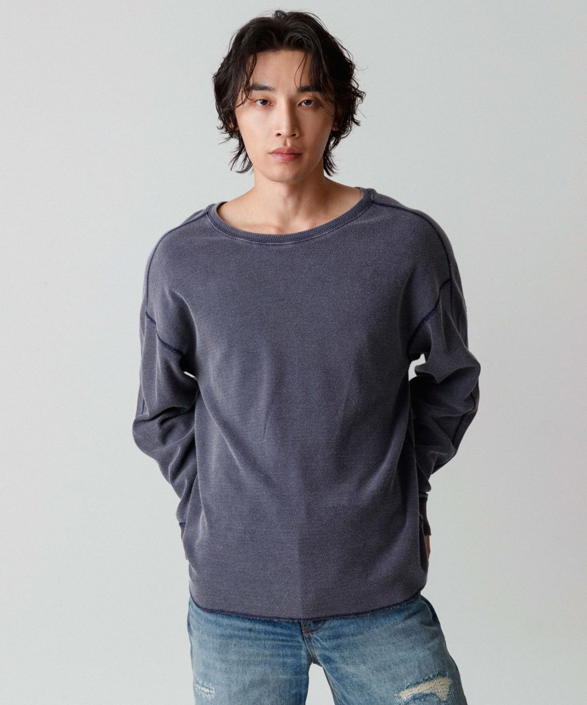 헤이스트(HEYSTE) 빈티지 버드아이 써멀 롱 슬리브  인디고