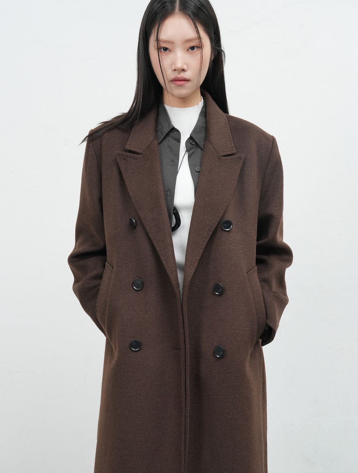 제너럴아이디어(GENERALIDEA) 더블 브레스티드 울 롱코트 [DARK BROWN] / WBE3L10507