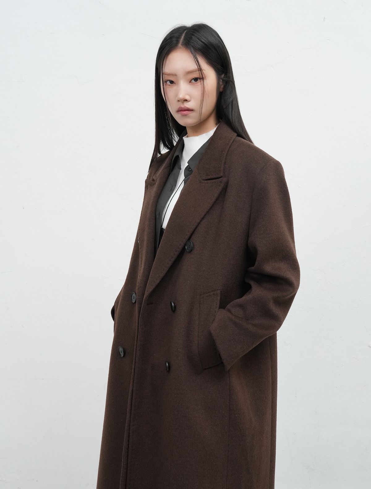 제너럴아이디어(GENERALIDEA) 더블 브레스티드 울 롱코트 [DARK BROWN] / WBE3L10507