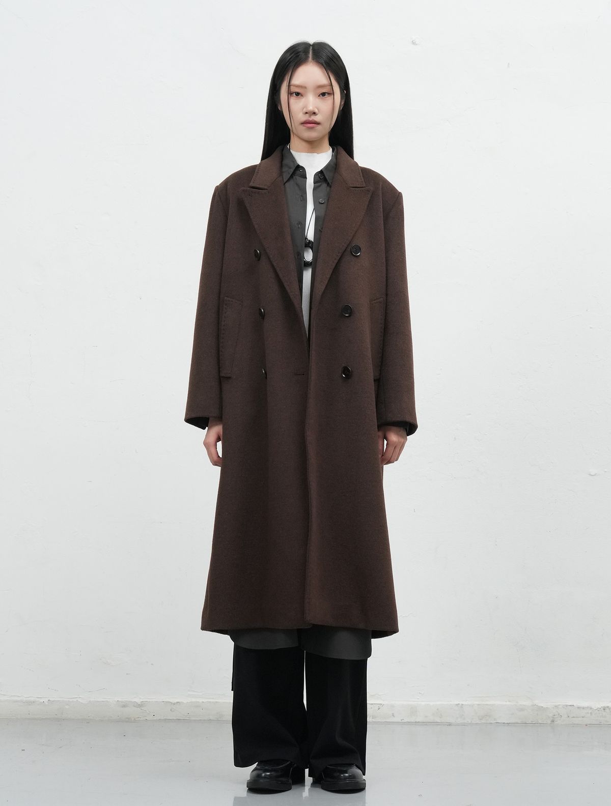 제너럴아이디어(GENERALIDEA) 더블 브레스티드 울 롱코트 [DARK BROWN] / WBE3L10507