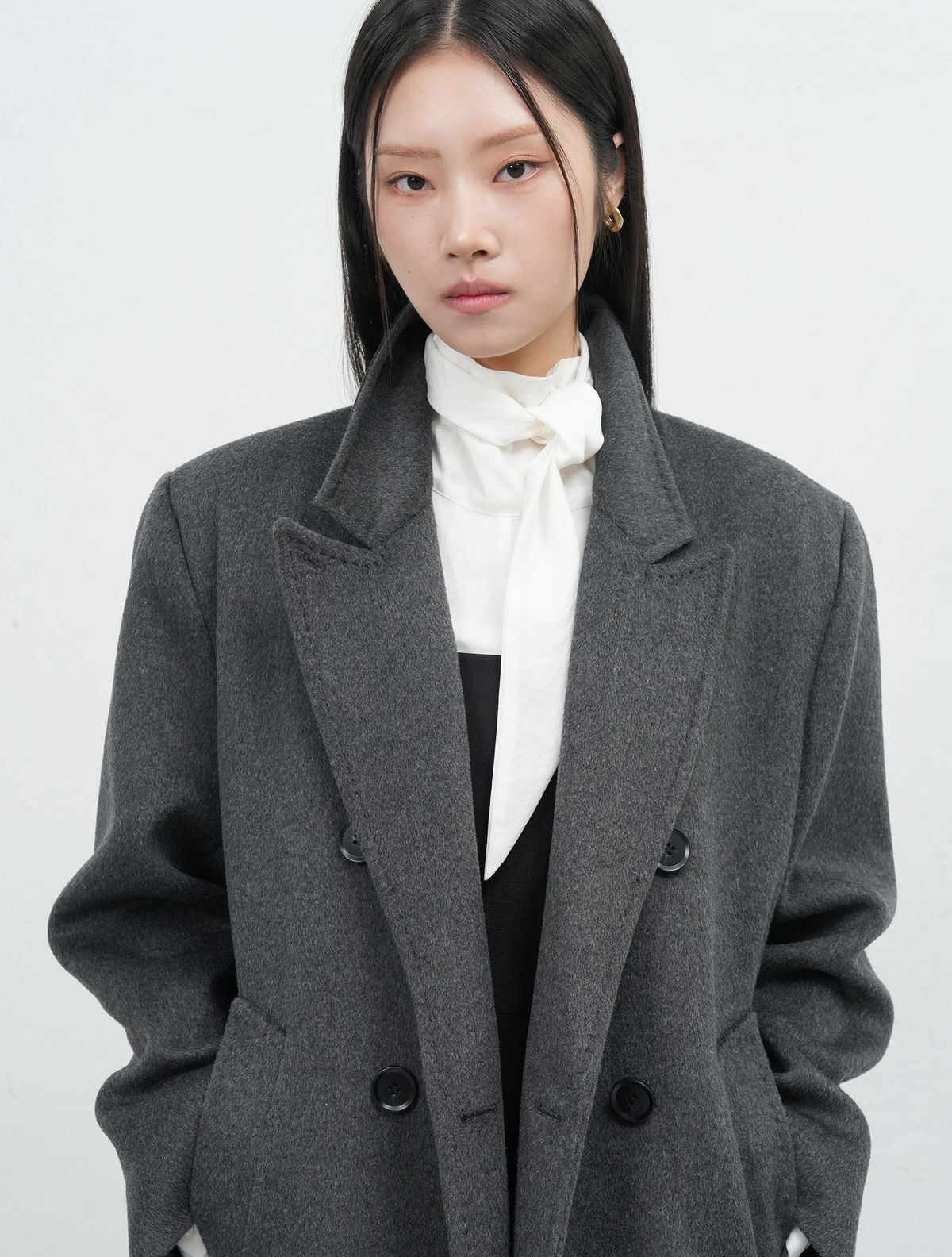 제너럴아이디어(GENERALIDEA) 더블 브레스티드 울 롱코트 [CHARCOAL] / WBE3L10507