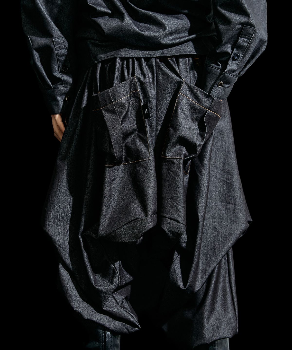 레큘리(RECULER) skirt silhouette baggy pants Like Denim Black
