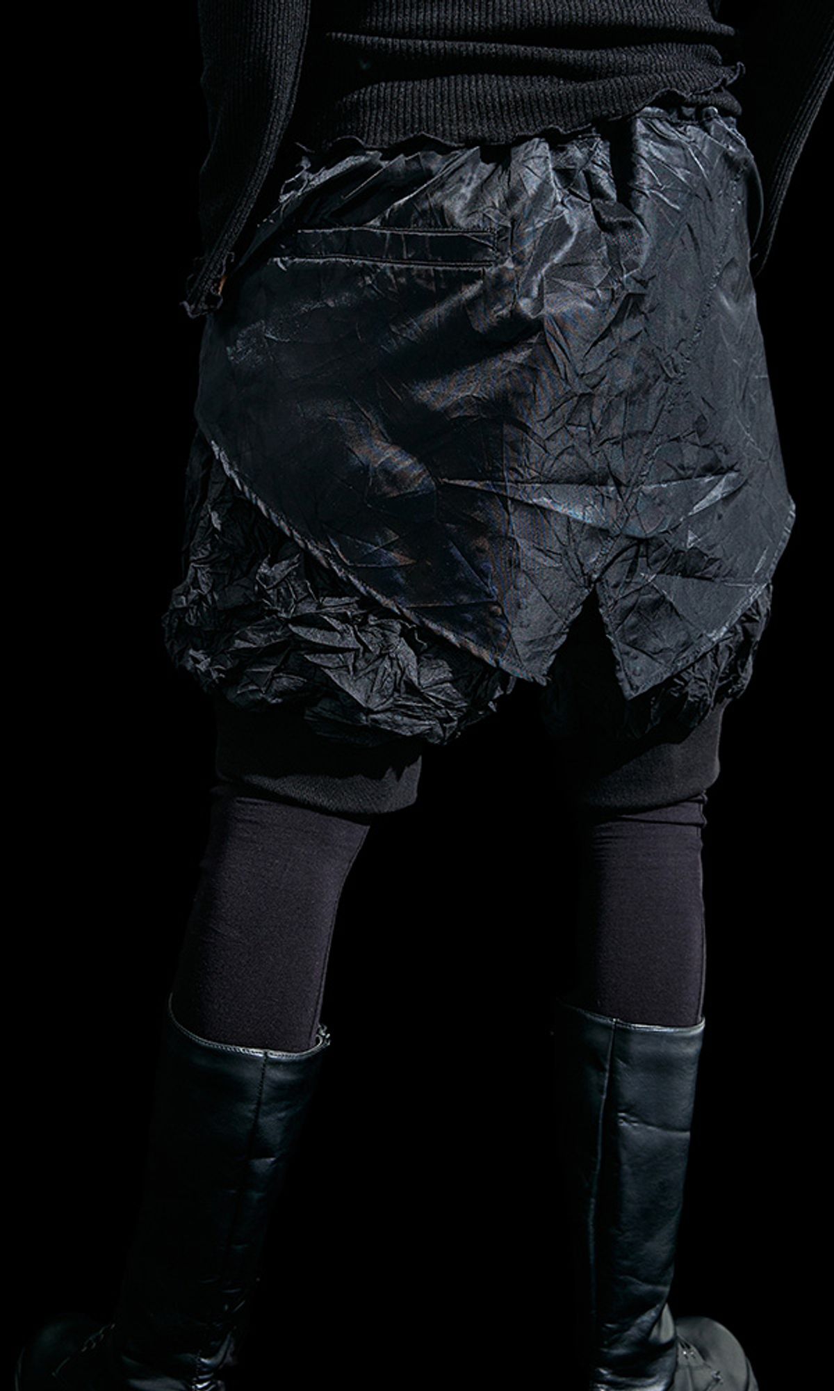레큘리(RECULER) Unbalanced leggings baggy pants Black