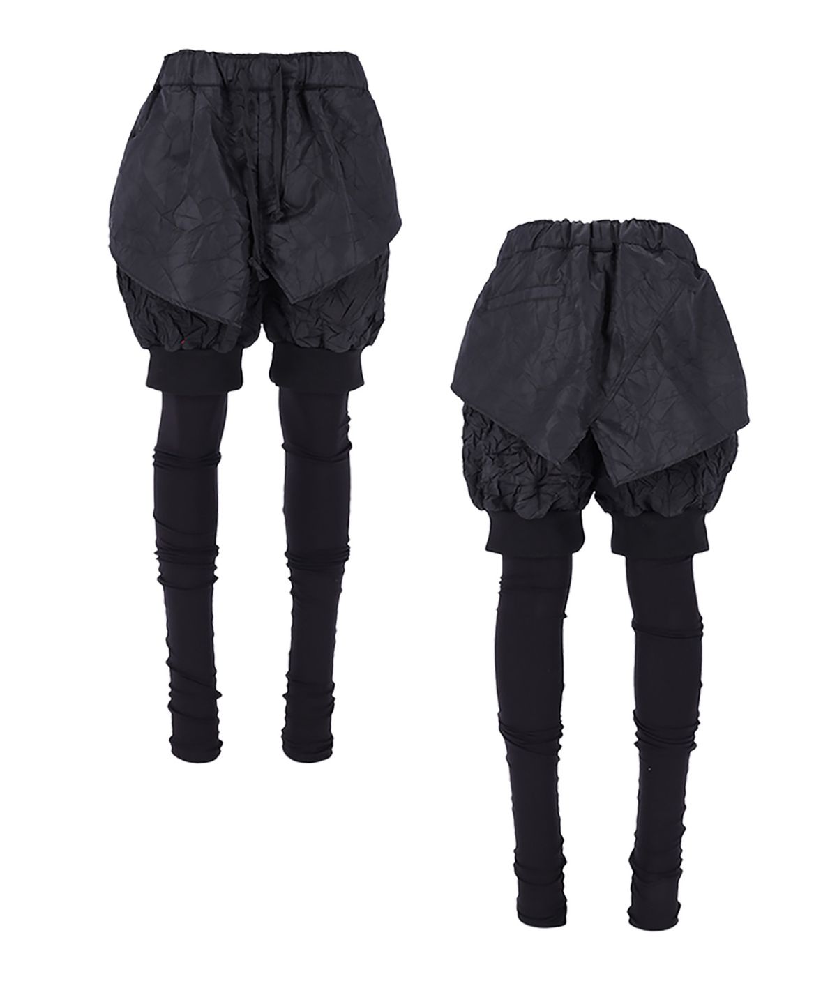 레큘리(RECULER) Unbalanced leggings baggy pants Black