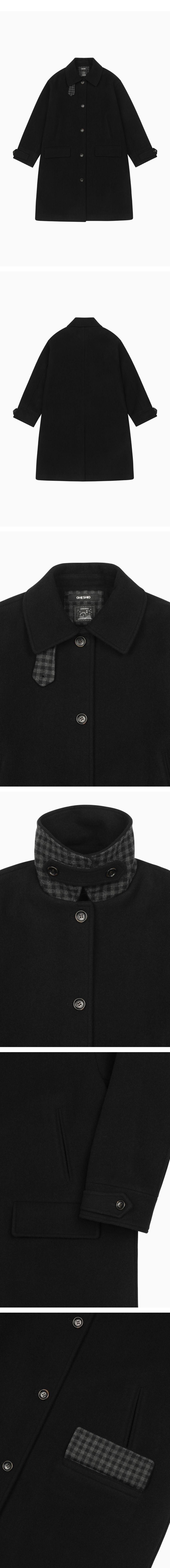 MUSINSA | OHESHIO CHECK WOOL LONG COAT, BLACK
