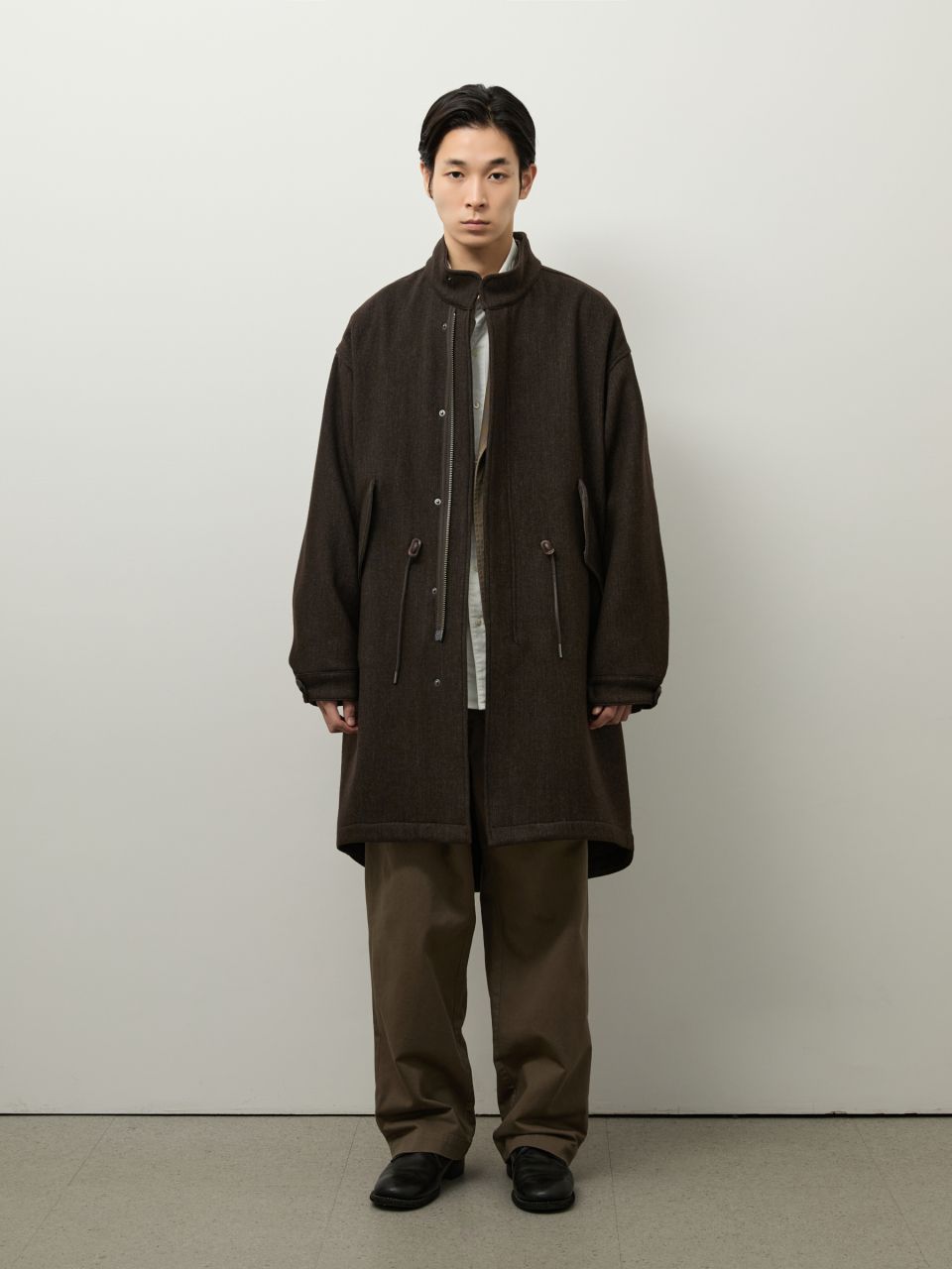 MUSINSA | ROUGH SIDE Wool Fishtail Parka Dark Brown