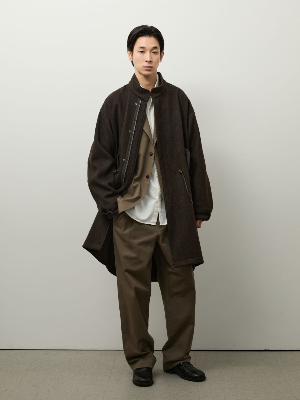 MUSINSA | ROUGH SIDE Wool Fishtail Parka Dark Brown