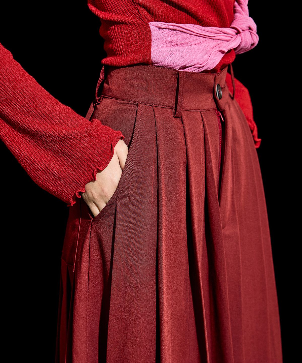 레큘리(RECULER) Wide pleated pants Burgundy