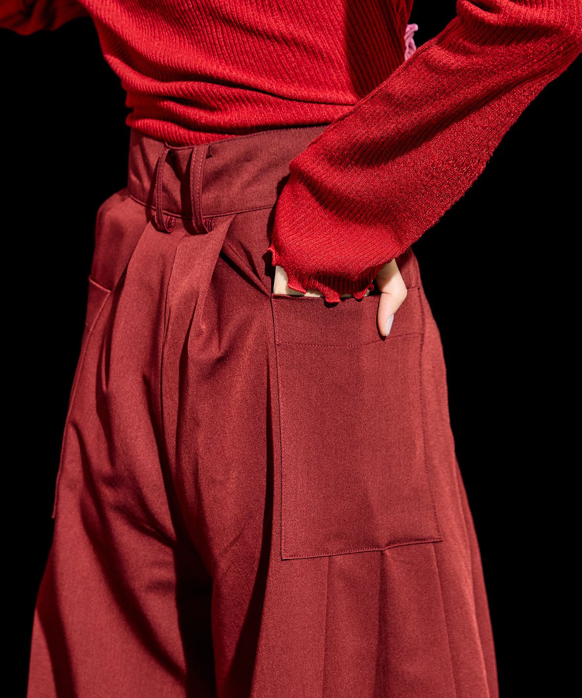 레큘리(RECULER) Wide pleated pants Burgundy